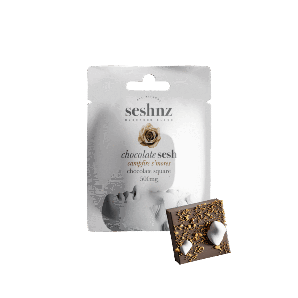 seshnz chocolate bites | 500 mg | mushroom blend | campfire s'mores | singles | pk 25 | $4.25 ea.