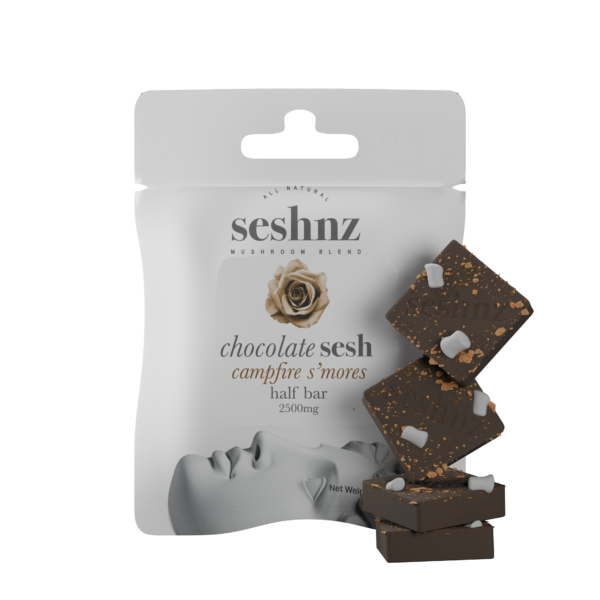 seshnz chocolate half bar | 2500 mg | campfire s'mores | pk 15 | $10 ea.