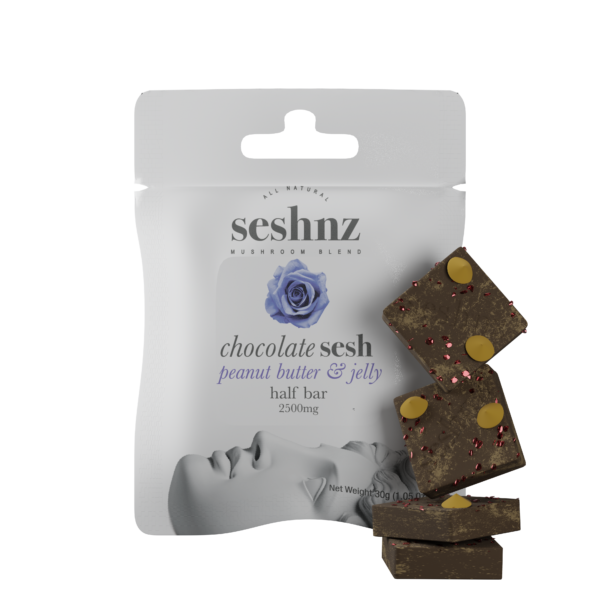 seshnz chocolate half bar | 2500 mg | peanut butter & jelly | pk 15 | $10 ea.